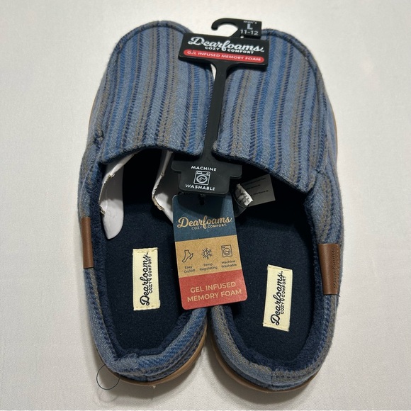 dearfoams Other - Dearfoams Men’s Memory Foam Blue Strip Comfort  Slippers Size Large 11-12 NWT